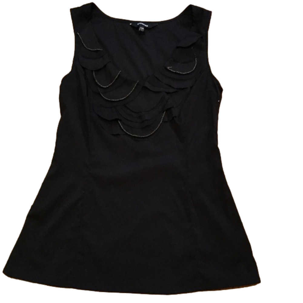 Express women’s black satin ruffled neck top sleeveless blouse size XXS